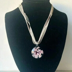 Vintage Murano Glass Flower Pendant Necklace